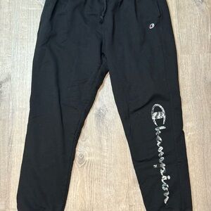 Champion Black Joggers with Silver Script Logo